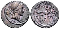 Roman Republican & Imperatorial P. Fonteius P.f. Capito, 55 BC. Denarius (Silver, 18.5 mm, 4.21 g, 6 h), Rome. P • FONTEIVS • P • F • CAPITO • III • VIR Helmeted and draped bust of Mars to right, with