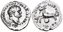 Roman Imperial Titus, 79-81. Denarius (Silver, 20 mm, 2.95 g, 6 h), Rome, 79. IMP TITVS CAES VESPASIAN AVG P M Laureate head of Titus to right. Rev. TR P VIIII IMP XIIII COS VII P P Capricorn left, at