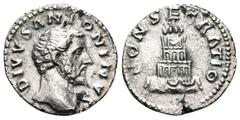 Roman Imperial Divus Antoninus Pius, died 161. Denarius (Silver, 18 mm, 2.64 g, 6 h), consecration issue struck under Marcus Aurelius and Lucius Verus, Rome, 161. DIVVS ANTONINVS Bare head of Antoninu