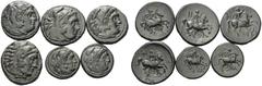 Large Lots GREEK, Macedon. Philip III, 323-317 BC. (Bronze). A lot of Six (6) bronze coins of Philip III of Macedon, includes: 2 small denominations with young head of Herakles on obverse and Philip o