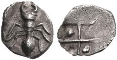 Greek CIMMERIAN BOSPOROS. Pantikapaion. Circa 470-460 BC. Tetartemorion (Silver, 5.5 mm, 0.09 g). Ant seen from above. Rev. Quadripartite incuse square, pellet in two opposing quarters angles. Frolova