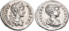 Roman Imperial & Provincial Caracalla, with Geta as Caesar, 198-217. Denarius (Silver, 18 mm, 3.66 g, 6 h), Rome, 199-200. ANTONINVS PIVS AVG Laureate and draped bust of Caracalla to right. Rev. P SEP