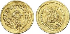 Suevian Coins Suevian Gold - Tremissis; ƆIIIVTIIIɅIIC / CONOB; Extremely Rare; 1.06g ; EF In this auction, Numisma is presenting a very characteristic tremissis, from the Kingdom of the Suevi, one of 