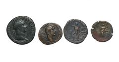 Moedas Romanas Lote (8 moedas) Claudius (41-54) - AE, SRC 639, RIC 100, BC-/REG, 10,36g.; Trajano (98-117) - Sestércio, S.P.Q.R. OPTIMO PRINCIPI S.C., RCS 1004, BC, 24,73g.; Antoninus Pius (138-161) -