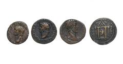 Moedas Romanas Lote (9 moedas) Claudius (41-54) - AE, LIBERTAS AVGVSTA SC, SRC 638, MBC-, 11,42g.; Nero (54-68) - Asse, RIC 544, SRC 690 tipo, BC, 10,55g.; Egipto, Adriano (117-138) - Diabolo, Alexand
