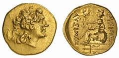 Gregas - Reino da Trácia - Stater Ouro - Stater, Lysimachos, Trácia, Tomis mint, TIPOS Alexandre o Grande (297-281 a.C.), Muller 273/277, 8,22g., MBC/BC+