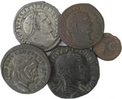Romanas - Lote (5 Moedas) Lote (5 Moedas) - Cláudio (41-54): Quadrante, Cobre, PON M TR P IMP COS DES IT S C, anverso descentrado, RCV 1864, RIC 85 (Roma, 41), 3,23g, BC+; Gordiano III (238-244): Sest
