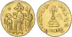 Byzantine Coins Byzantine - Heraclius (610-641) - Byzantine - Heraclius (610-641) Gold - Solidus; Constantinople; Heraclius (centre), Heraclius Constantine (right) and Heraclonas (left, with cross abo