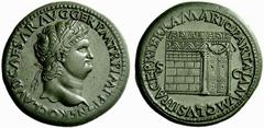 The Roman Empire Nero augustus, 54 – 68 Sestertius circa 65, Æ 25.41 g. NERO CLAVD CAESAR AVG GER P M TR P IMP P P Laureate head r., with globe at point of bust. Rev. PACE P R TERRA MARIQ PARTA IANVM 