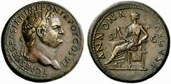 The Roman Empire Titus caesar, 69 – 79 Sestertius 77-78, Æ 26.41 g. T CENS VESPASIAN IMP PONT TR POT COS VI Laureate head r. Rev. ANNONA AVGVST S – C Annona seated l. holding sack of corn ears in r. h