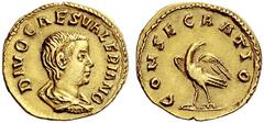 The Roman Empire Divo Valeriano II, son of Gallienus Aureus 256-258, AV 2.38 g. DIVO CAES VALERIANO Bare-headed and draped bust r. Rev. CONSECRATIO Eagle standing l., with spread wings, looking backwa