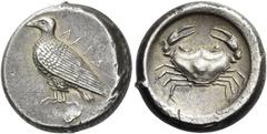 Greek Coins Sicily, Agrigentum. Didrachm circa 490, AR 8.82 g. AKRA Eagle, with folded wings, standing l. Rev. Crab. SNG Copenhagen 26. SNG ANS 941. Dewing 552. Westermark, Akragas 215. Light iridesce
