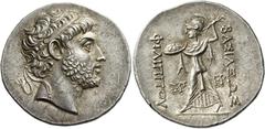 Greek Coins Philip V, 221 – 179. Tetradrachm, Pella or Amphipolis circa 220-211, AR 16.91g. Diademed head of Philip V r. Rev. ΒΑΣΙΛΕΩΣ – ΦΙΛΙΠΠΟΥ Athena Alchidemos striding l., holding thunderbolt and