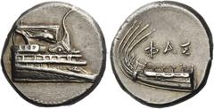 Greek Coins Lycia, Phaselis. Stater circa IV century BC, AR AR 10.34 g. Prow of galley r., fighting platform decorated with dolphin r. Rev. ΦAΣ Stern of galley l. Heipp-Tamer Series 6, unlisted variet