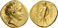 Greek Coins Seleucus II Callinicus, 246 – 226. Stater, Ecbatana circa 235, AV 8.48 g. Diademed head r. Rev. BAΣIΛEΩΣ – ΣEΛEYKOY Apollo standing l., holding arrow and shield set on ground; in inner l. 
