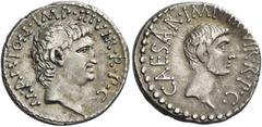The Graham Collection of Roman Republican Coins C. Caesar Octavianus and Marcus Antonius. Denarius, mint moving with Octavian 39, AR 3.38 g. M·ANTON·IMP·III·VIR·R·P C Head of M. Antonius r. Rev. CAESA