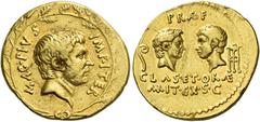 The Roman Republic Sextus Pompeius. Aureus, Sicily 37-36, AV 7.90 g. MAG·PIVS· – IMP·ITER Bearded and bare head of Sextus Pompeius r.; all within oak wreath. Rev. PRAEF Heads of Cn. Pompeius Magnus on