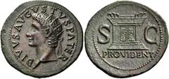 The Roman Empire Octavian as Augustus, 27 BC – 14 AD. Divus Augustus. As circa 22-30, Æ 10.50 g. DIVVS AVGVSTVS PATER Radiate head l. Rev. S – C Altar; enclosure with double-panelled door; in exergue,