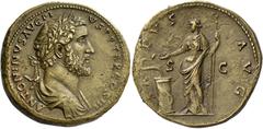 The Roman Empire Antoninus Pius augustus, 138 – 161. Sestertius 141-143, Æ 30.60 g. ANTONINV AVG PI – VS P P TR P COS III Draped and cuirassed bust r, wearing barley wreath. Rev. SALVS – AVG S – C Sal