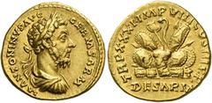 The Roman Empire Marcus Aurelius augustus, 161 – 180. Aureus, Roma 176-177, AV 6.95 g. M ANTONINVS AVG – GERM SARM Laureate, draped and cuirassed bust r. Rev. TR P XXXI IMP VIII COS III P P Pile of ar