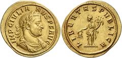 The Roman Empire Julian of Pannonia, 284 – 285. Aureus, Siscia circa 284, AV 3.96 g. IMP C IVLIANVS P F AVG Laureate, draped and cuirassed bust r. Rev. LIBERTAS PVBLICA Libertas standing l., holding p