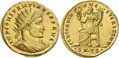 The Roman Empire Constantine I, 307 – 337. Medallion of 2 solidi, Thessalonica circa 317, AV 9.08 g. IMP CONSTANTINVS P F AVG Radiate, draped and cuirassed bust r. Rev. CONCORDIA – AVG – ET CAESS N N 