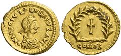 The Roman Empire Olybrius, March (?) – 23 October 472. Tremissis, Mediolanum March (?)-23 October 472, AV 1.47 g. D N ANICIVS (S reverted) OLVBRIVS (S reverted) AVG Pearl-diademed, draped and cuirasse