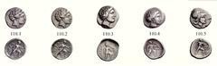 LOKRIS LOKRI OPUNTII Lot of five coins. 110.1 : AR 2.25 g., 11¢ and 110.2 : Æ 1.95 g., 11¢. Two modern (early 20th century?) cast hemidrachm forgeries, the first one in silver and the second one in br