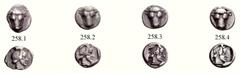 PHOKIS FEDERAL COINAGE PHOKIAN LEAGUE SILVER denominations: NOTES ON CLASSIFICATION Lot of four triobols, two genuine and two silver-plated ancient forgeries. 445 - 420 BC. 258.1 : AR 2.96 g., 3¢. 258