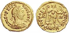 LATE ROMAN EMPIRE Ricimer magister militum, 457 - 472 Solidus circa 461-467, AV 4.39 g. D N LEO PERPE – TVVS AVG ò Rosette and pearl-diademed, draped and cuirassed bust r. Rv. VICTORI – A AVGGG Empero