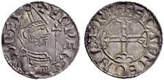 Medieval European Coinage England Edward the confessor, 1042-1066. Penny, Lewes 1053-1056, AR 1.33 g. + EDPER – D REX Draped bust r., with pointed helmet and cross-tipped sceptre. Rev. + EDPINE ON LEP
