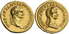 Roman Coins Domitian caesar, 69 – 81 Aureus 82-83, AV 19 mm, 7.74 g. IMP CAESAR DOMITIANVS AVG P M Laureate head of Domitian r. Rev. DOMITIA AVGVSTA IMP DOMIT Draped bust of Domitia r. C 58. BMC 210. 