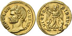 Roman Coins Claudius II Gothicus, 268 – 270 Aureus 268-270, AV 18 mm, 4.91 g. IMP CLAV – DIVS AVG Laureate head l. Rev. VICTO – RIA AVG Victory standing facing, head l., holding wreath and palm; at he