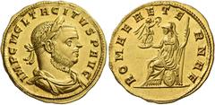 Roman Coins Tacitus, 275 – 276 Aureus, Siscia 275-276, AV 20 mm, 4.91 g. IMP C M CL TACITVS P AVG Laureate, draped and cuirassed bust r. Rev. ROMAE AETE – RNAE Roma seated l., holding Victory in r. ha