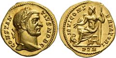 Roman Coins Constantius Chlorus caesar, 293 – 305 Aureus, Trier circa 295-296, AV 19 mm, 4.99 g. CONSTA – NTIVS NOB C Laureate head r. Rev. IOVI CONS – ERVATORI Jupiter seated l., holding thunderbolt 