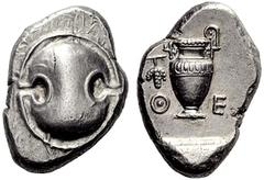 Greek coins Boeotia, Thebes Stater circa 425-400, AR 12.46 g. Boeotian shield. Rev. Amphora. BCD Boeotia 396. Extremely fine