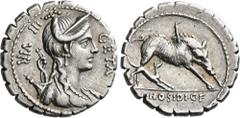 The Roman Republic The Dioscuri Collection. The Roman Republic. C. Hosidius C.f. Geta. Denarius serratus 68, AR 18 mm, 3.94 g. III·VIR – GETA Diademed and draped bust of Diana r., with bow and quiver 