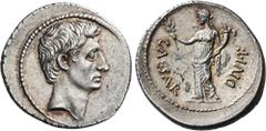 The Roman Empire The Dioscuri Collection. The Roman Empire. Octavian 32 – 27 and as Augustus, 27 BC – 14 AD. Brundisium and Roma Denarius 32-29 BC, AR 20 mm, 3.91 g. Bare head r. Rev. CAESAR – DIVI·F 