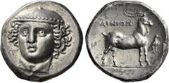 Greek Coins Aenus. Tetradrachm circa 359/8-357/6, AR 26 mm, 15.22 g. Head of Hermes facing slightly l., wearing petasos. Rev. AINION Goat standing r.; in r. field, eagle standing r. von Fritze, Ainos,