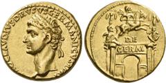 The Roman Empire In the name of Nero Claudius Drusus, brother of Tiberius and father of Claudius. Aureus 41-45, AV 19 mm, 7.78 g. [NERO] CLAVDIVS DRVSVS GERMANICVS IMP Laureate head l. Rev. Triumphal 