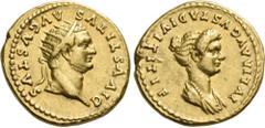 The Roman Empire Titus caesar, 69 – 79. Divus Titus. Aureus 82-83, AV 19 mm, 7.73 g. DIVVS TITVS AVGVSTVS Radiate head r. Rev. IVLIA AVGVSTA DIVI TITI F Draped bust of Julia r. C 1. BMC Domitian 69. R