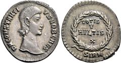 The Roman Empire Constantius Gallus caesar, 351 – 354. Siliqua, Sirmium circa 351, AR 21 mm, 2.69 g. CONSTANTIVS NOB CAES Bare head r. Rev. VOTIS V MVLTIS X in four lines within laurel wreath with jew