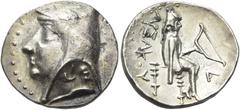 Greek Coins Kings of Parthia, Arsaces I, 247 – 211 Drachm, Hekatompylos circa 247-211, AR 19 mm, 3.84 g. Head l., wearing bashlyk. Rev. APΣAKOY Archer seated r. on backless throne, holding bow; in r. 