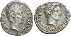 The Roman Empire Octavian as Augustus, 27 BC – 14 AD C. Sulpicius Plaetorinus. Denarius 13 BC, AR 19 mm, 3.26 g. CAESAR – AVGVSTVS Bare head of Augustus r. Rev. M AGRIPPA PLATORINVS III VIR Bare head 