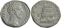 The Roman Empire Marcus Aurelius augustus, 161 – 180 Divus Marcus Aurelius. Sestertius after 180, Æ 30 mm, 25.16 g. DIVS M AN – TONINVS PIVS Bare head r. Rev. CONSE – CRATIO / S – C Funeral pyre in fo