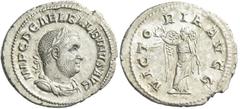 The Roman Empire Balbinus, 22 April – 29 July 238 Denarius April-July 238, AR 21 mm, 2.45 g. IMP C D C AEL BALBINVS AVG Laureate, draped and cuirassed bust r. Rev. VICT – ORIA AVGG Victory standing fa
