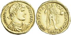 Migration of the Germanic Tribes The Burgundians or Franks Pseudo-Imperial coinage. In the name of Valentinian I. Solidus, Nicomedia 364-367, AV 21 mm, 4.29 g. D N VALENTINI – ANVS P F AVG Rosette-dia