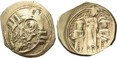 The Byzantine Empire Andronicus II, Palaeologus 11 December 1282 – 24 May 1328 and associated rulers from 1294 Hyperpyron 1303-1320, AV 25 mm, 4.10 g. Bust of the Virgin orans within city walls furnis