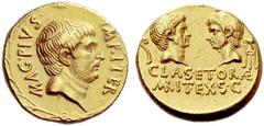 The S.C. Markoff Collection of Roman Coins The Roman Republic Sextus Pompeius with Cnaeus Pompeius Magnus and Cnaeus Pompeius Junior Aureus, Sicily 42-40, AV 8.13 g. MAG·PIVS· – IMP .ITER. Bearded and