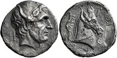 The Seleucid kings. Antiocus I Soter, 281 – 261 Tetradrachm, Sardes circa 281-268, AR 26 mm, 13.21 g. Diademed, horned head of Seleucus I r. Rev. BAΣΙΛΕΩΣ – ANTIOXOΥ Horned horse head r. In r. field, 
